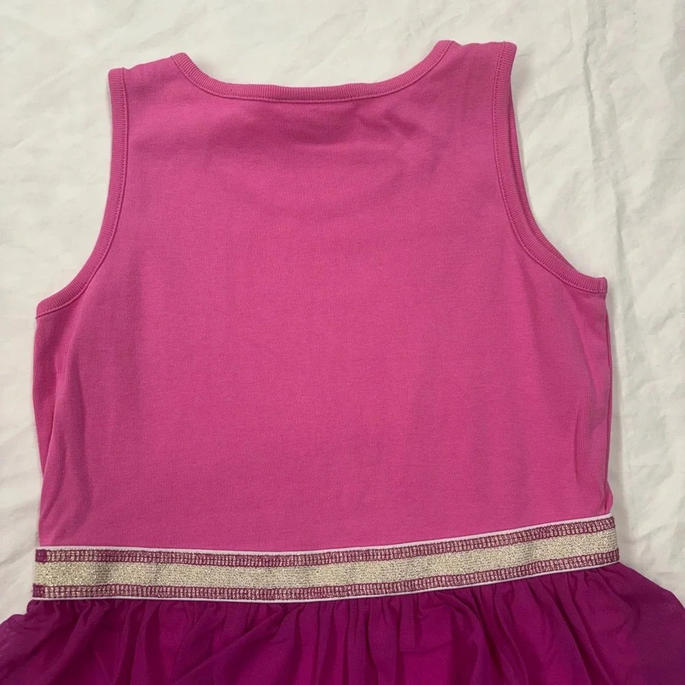 Hanna Andersson Swish Tulle Dress Girls 130 Pink Tiered Ruffle Sparkle Sz 130/8